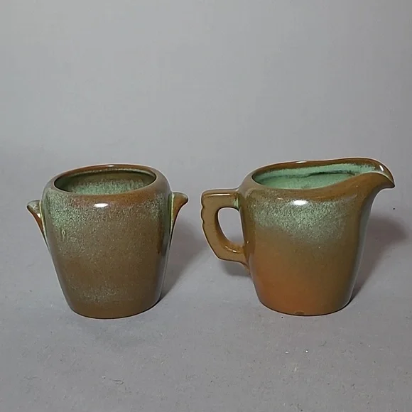 Frankoma Pottery Plainsman Prairie Green 5DA 5DB Creamer & Sugar - Picture 2 of 13
